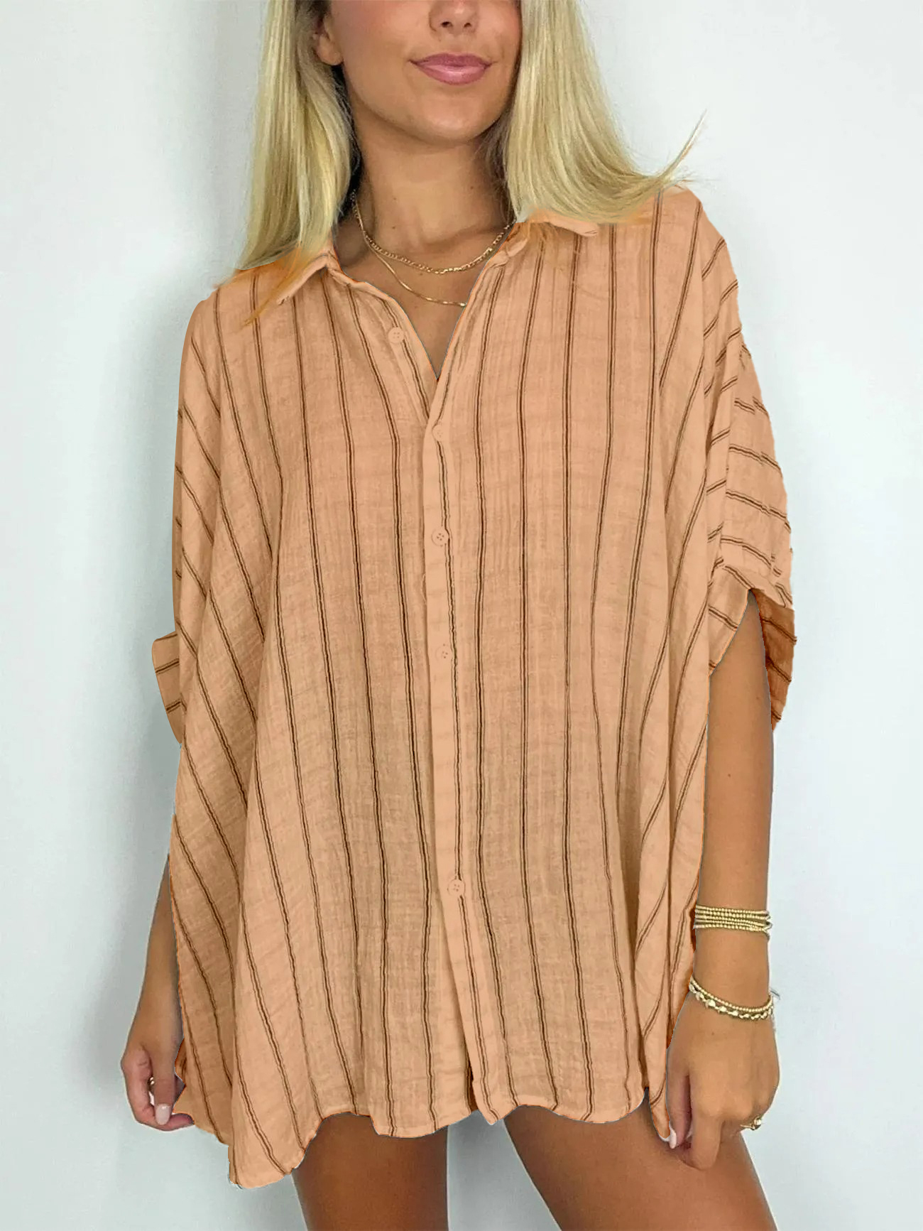 2024 Popular Oversized Striped Button Down Top Shirt jacket(50% OFF🔥)