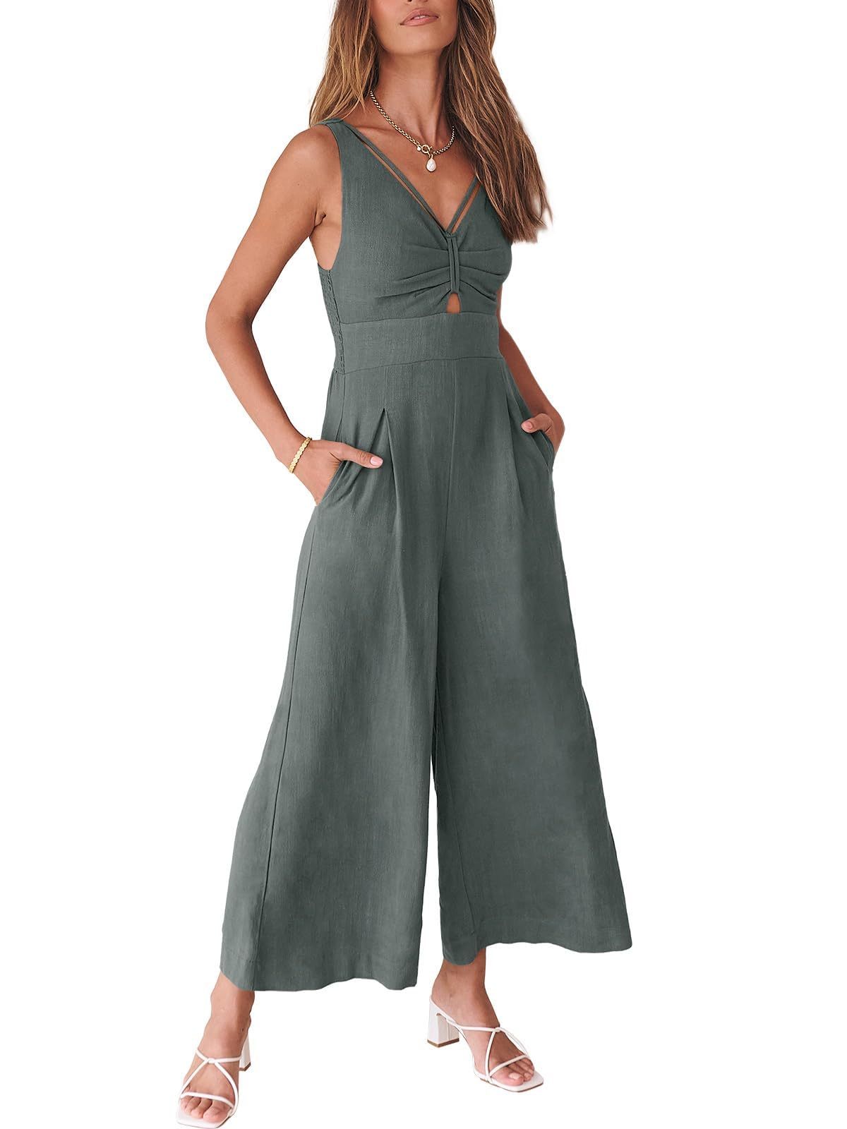 🔥2024 Hot Sale 🔥V NECK SMOCKED CUTOUT HIGH WAIST ROMPERS-hivebabe.com
