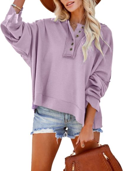 2024 Fashion Fall V Neck Button Down Long Sleeve Hooded Sweatshirts Tops