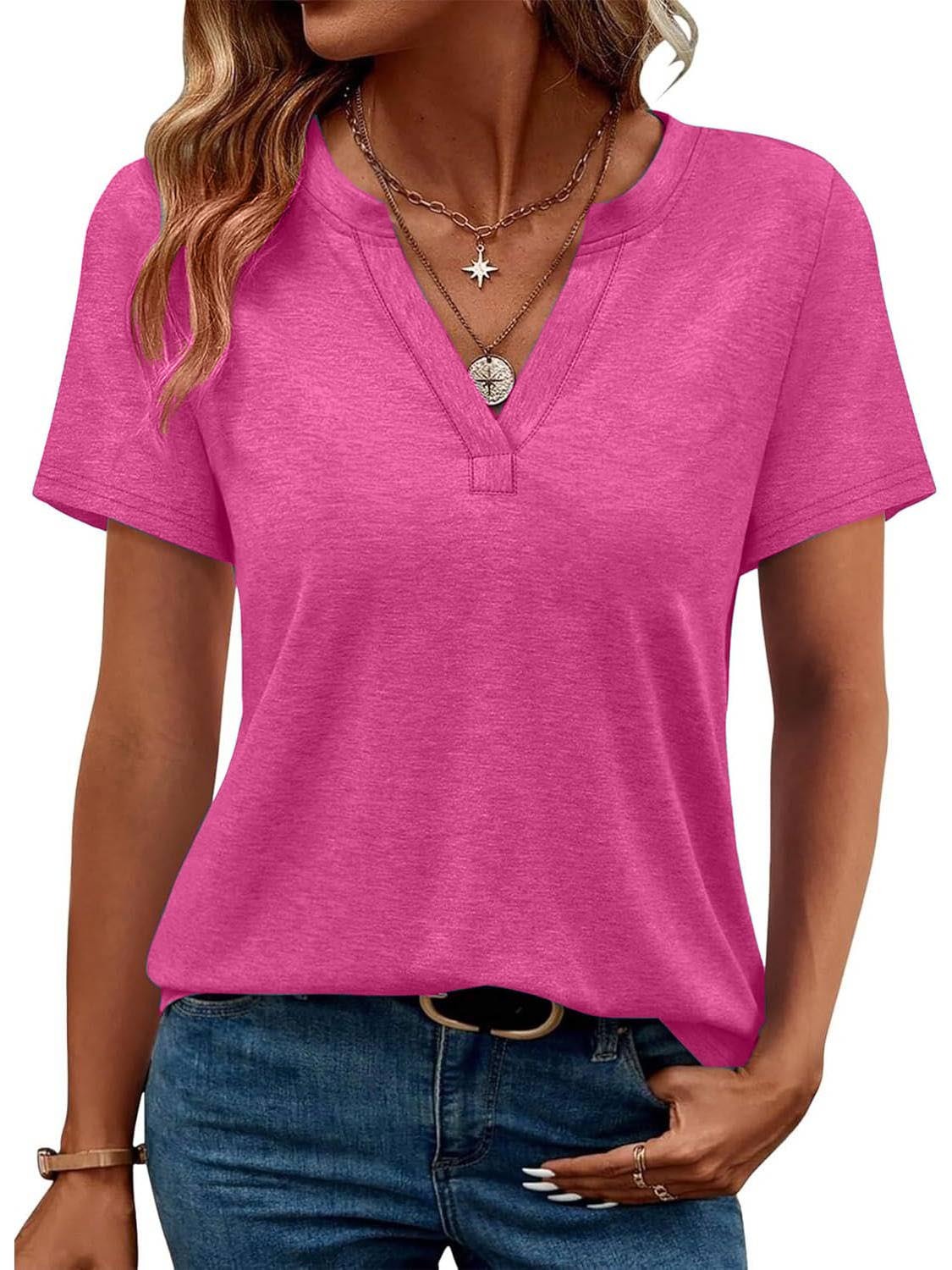 Womens Short Sleeve V Neck Casual Loose Fit T-shirts