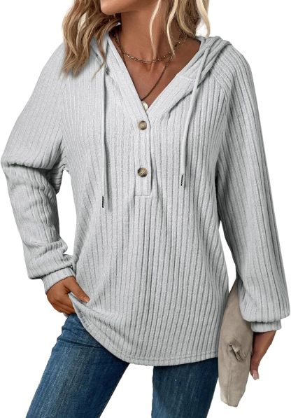 V Neck Hooded Lightweight Knit Sweater Tops (Buy 2 Free Shipping)