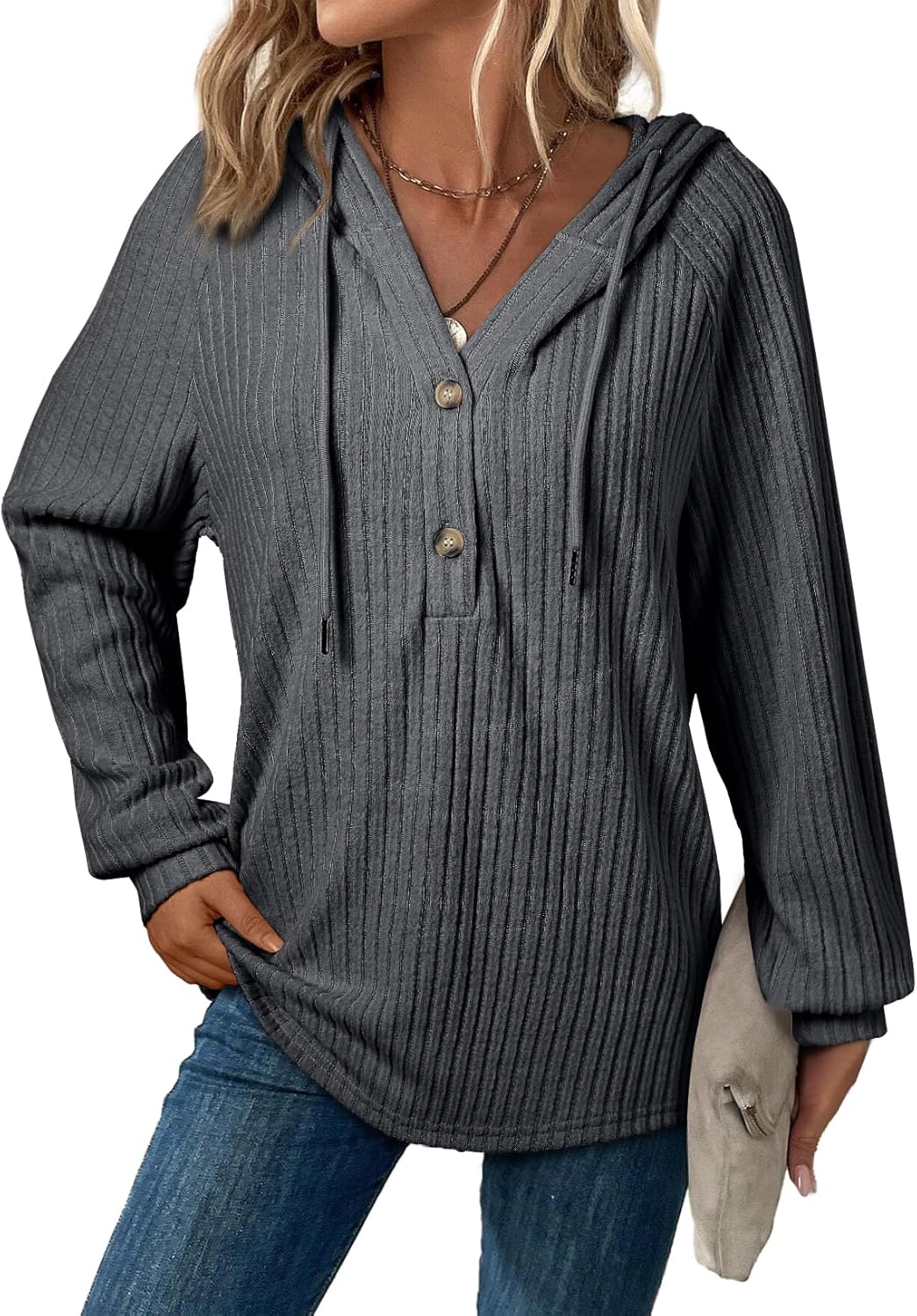 V Neck Hooded Lightweight Knit Sweater Tops (Buy 2 Free Shipping)