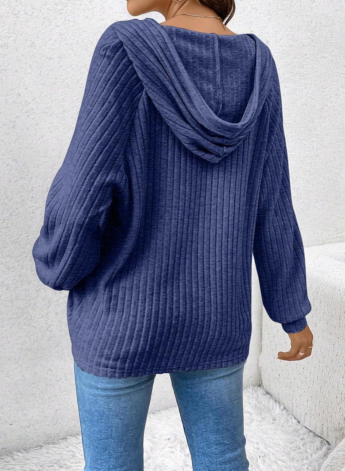 Women's V Neck Hooded Lightweight Knit Sweater Tops (Buy 2 Free Shipping)