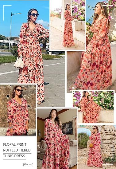 Womens Casual Floral Deep V Neck Dress-hivebabe.com