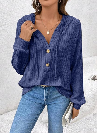 Women's V Neck Hooded Lightweight Knit Sweater Tops (Buy 2 Free Shipping)