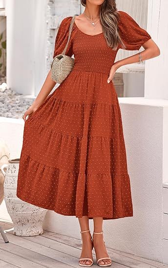 2024 🔥 Women's Puff Sleeve V Neck Maxi Dresses