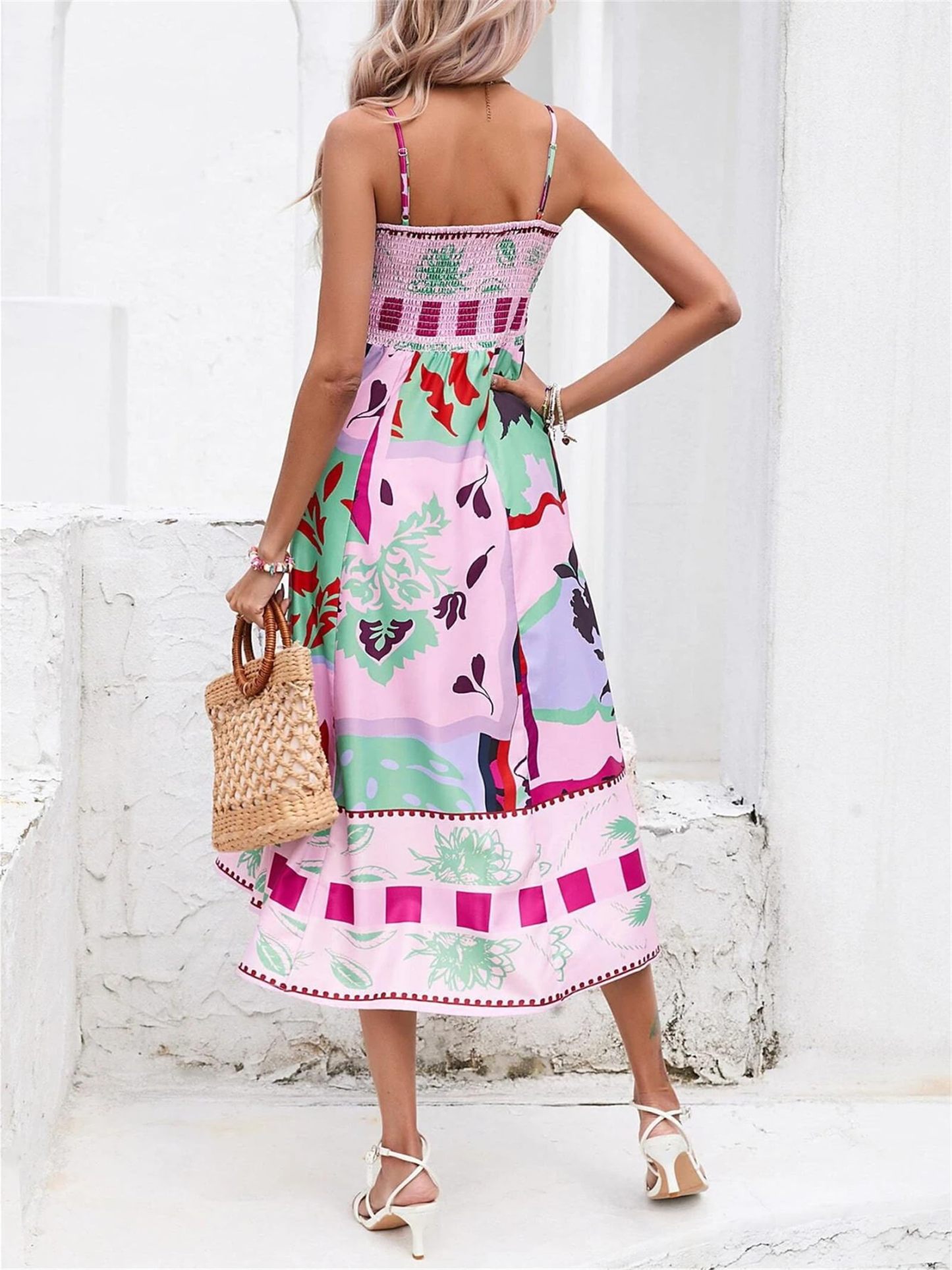 Women Boho Beach Spaghetti Strap Flowy Dress