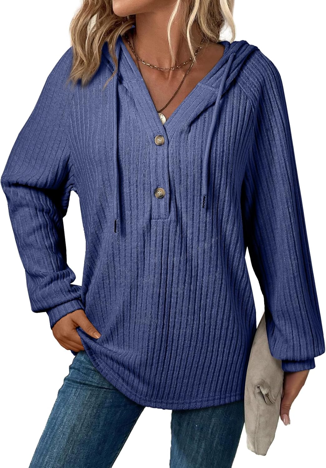 V Neck Hooded Lightweight Knit Sweater Tops (Buy 2 Free Shipping)