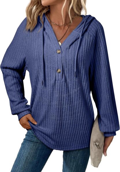 V Neck Hooded Lightweight Knit Sweater Tops (Buy 2 Free Shipping)