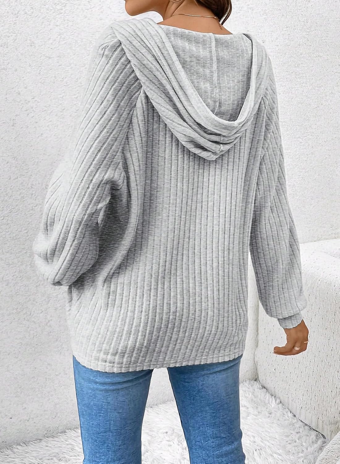 V Neck Hooded Lightweight Knit Sweater Tops (Buy 2 Free Shipping)
