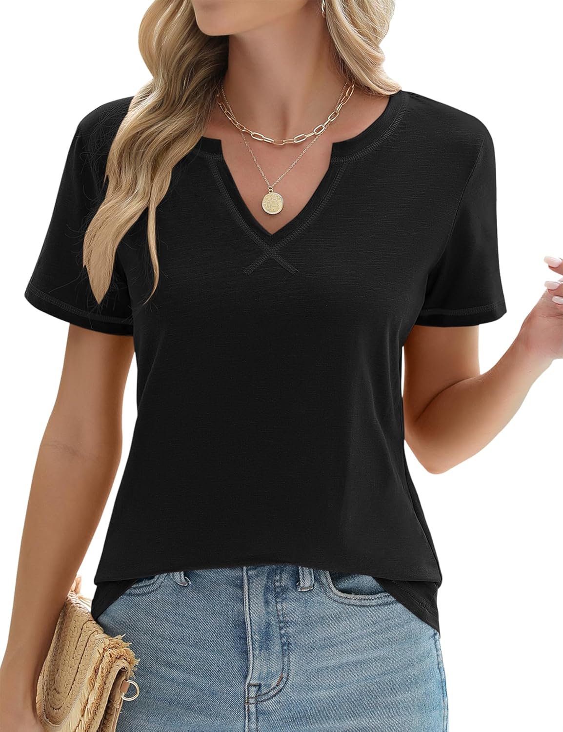 Womens Short Sleeve T Shirts V Neck Basic Tee Summer Top(Buy 3 Free Shipping)