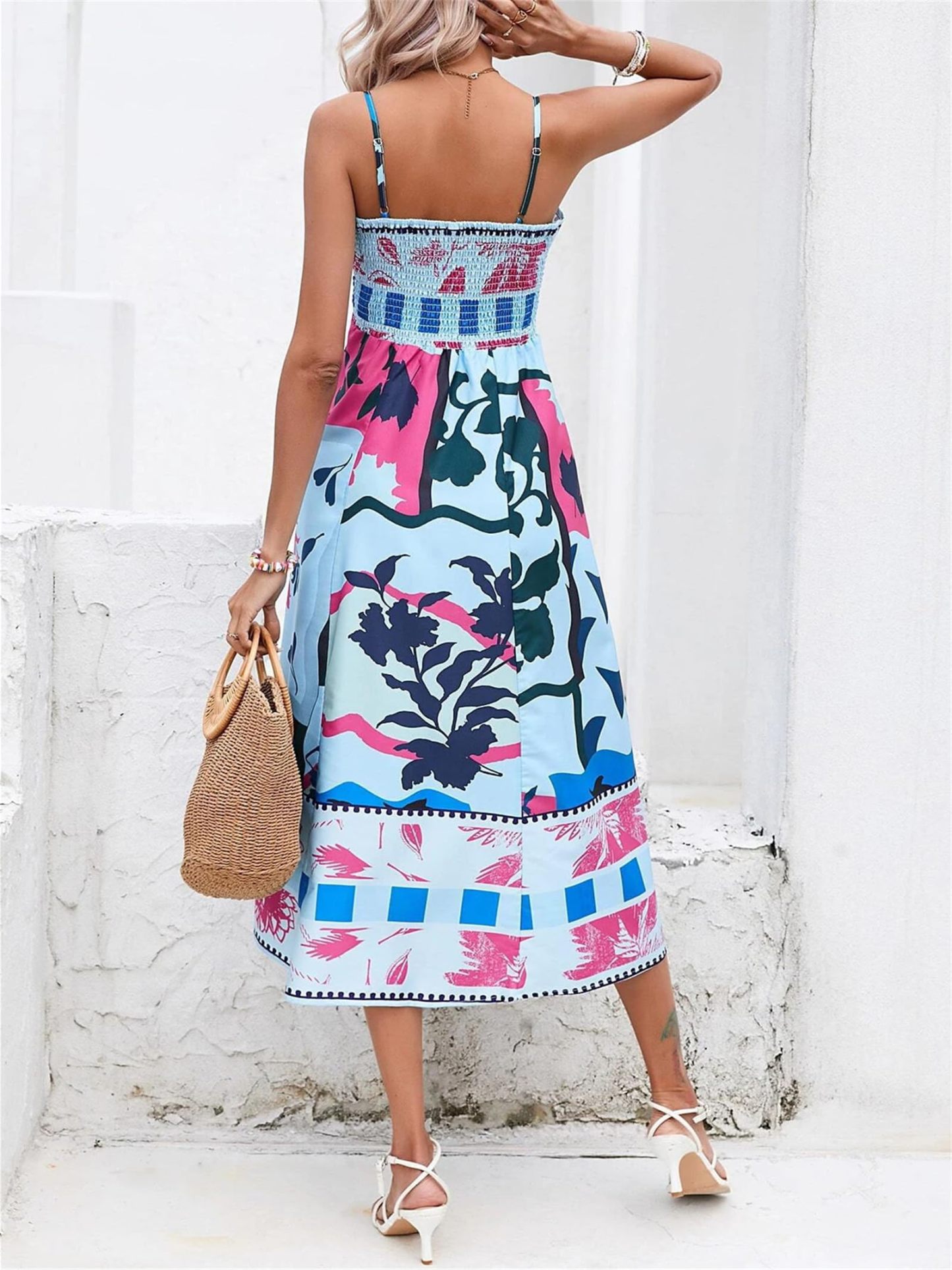 Women Boho Beach Spaghetti Strap Flowy Dress