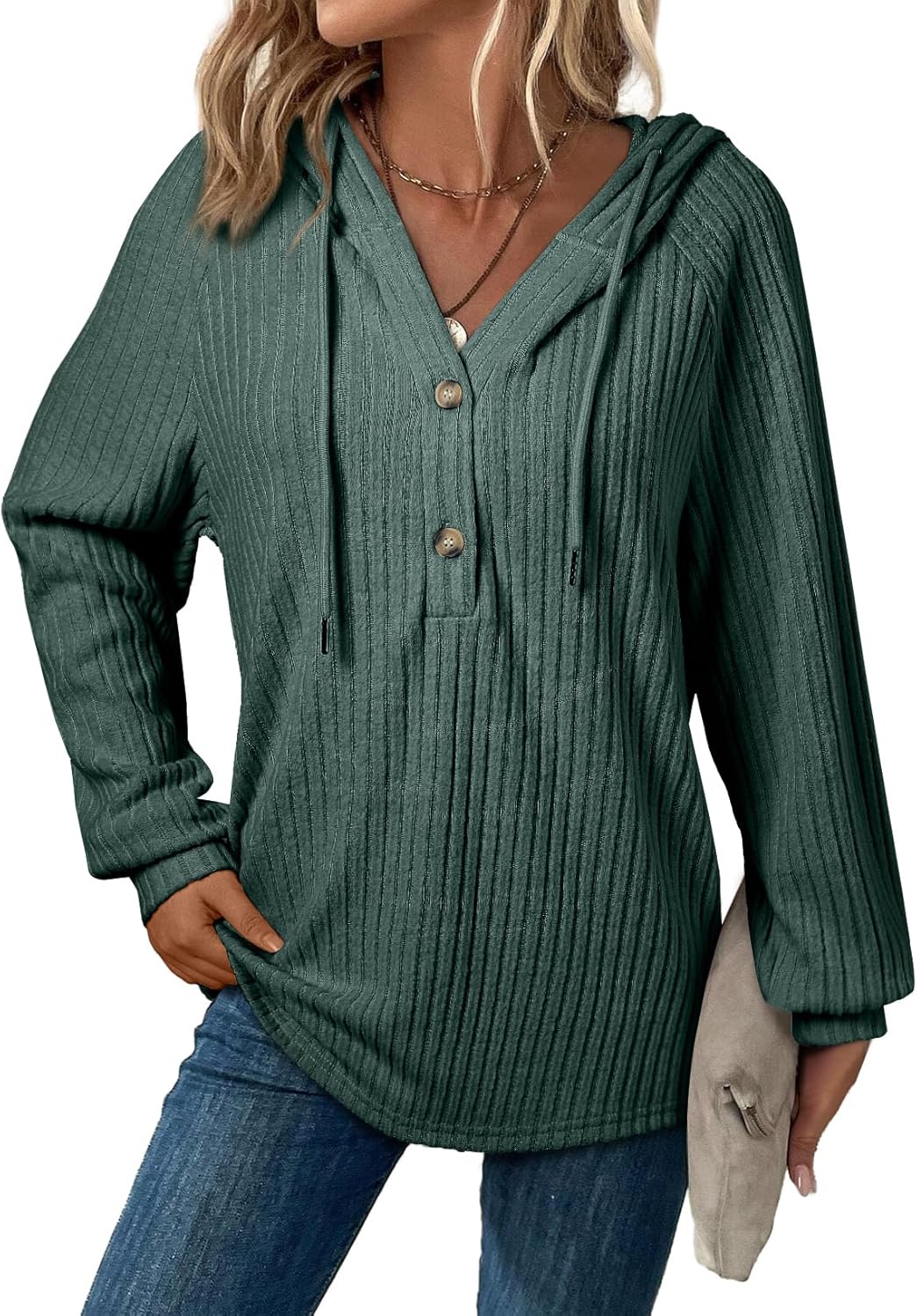 V Neck Hooded Lightweight Knit Sweater Tops (Buy 2 Free Shipping)
