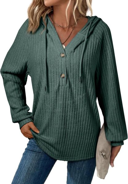 V Neck Hooded Lightweight Knit Sweater Tops (Buy 2 Free Shipping)