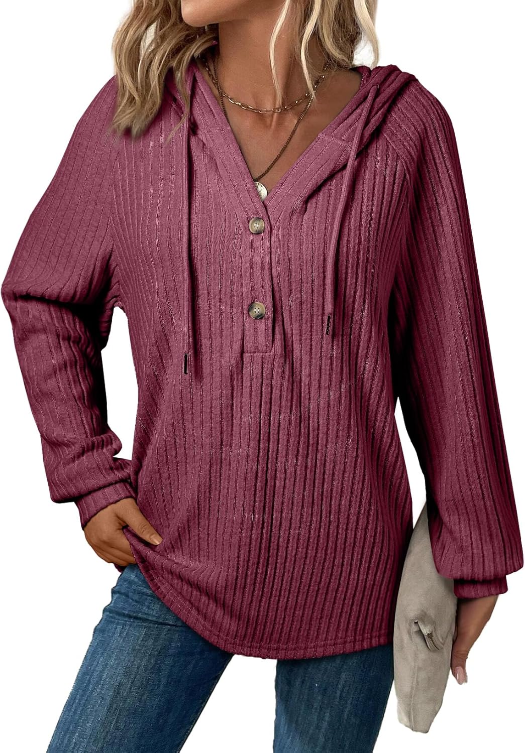 V Neck Hooded Lightweight Knit Sweater Tops (Buy 2 Free Shipping)