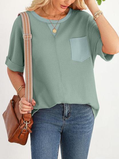 2025 Fashion Short Sleeve Crewneck Waffle Knit Oversized T-shirts