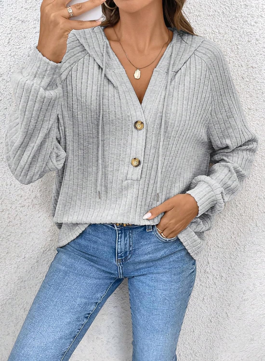 V Neck Hooded Lightweight Knit Sweater Tops (Buy 2 Free Shipping)