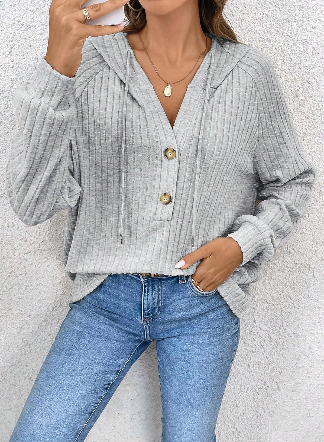 V Neck Hooded Lightweight Knit Sweater Tops (Buy 2 Free Shipping)