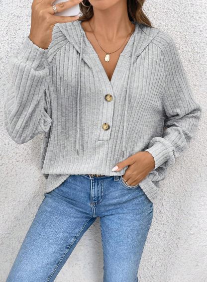 V Neck Hooded Lightweight Knit Sweater Tops (Buy 2 Free Shipping)