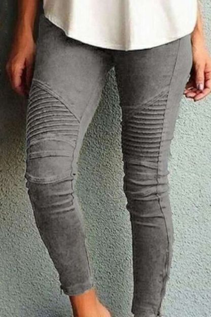 Solid Slant Pocket Zip Side Seam Detail Skinny Jeans