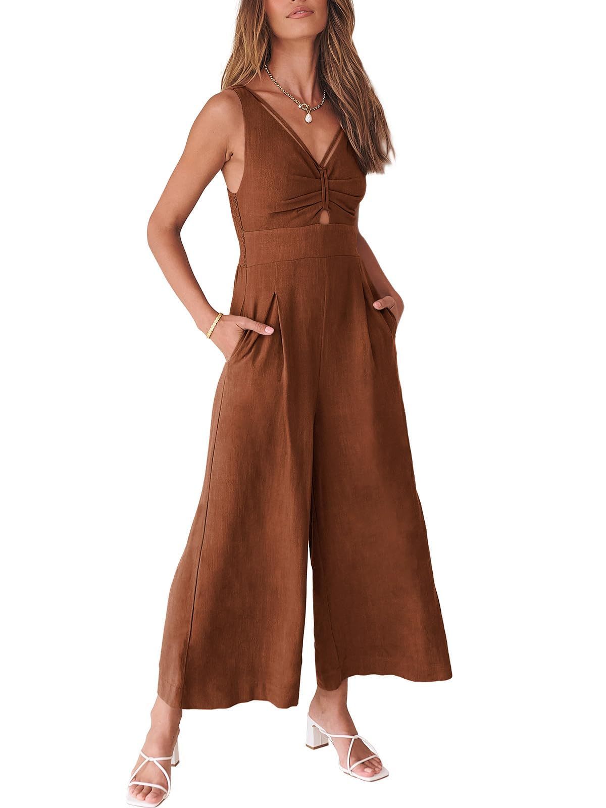 🔥2024 Hot Sale 🔥V NECK SMOCKED CUTOUT HIGH WAIST ROMPERS-hivebabe.com