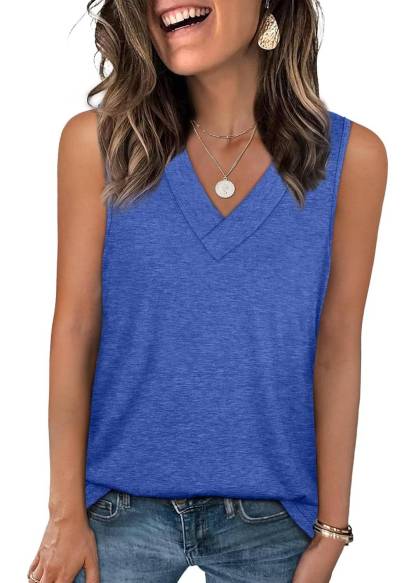 Women Summer Loose Fit V Neck T Shirts Trendy Sleeveless Basic Tank Tops (Buy 3 Free Shipping)