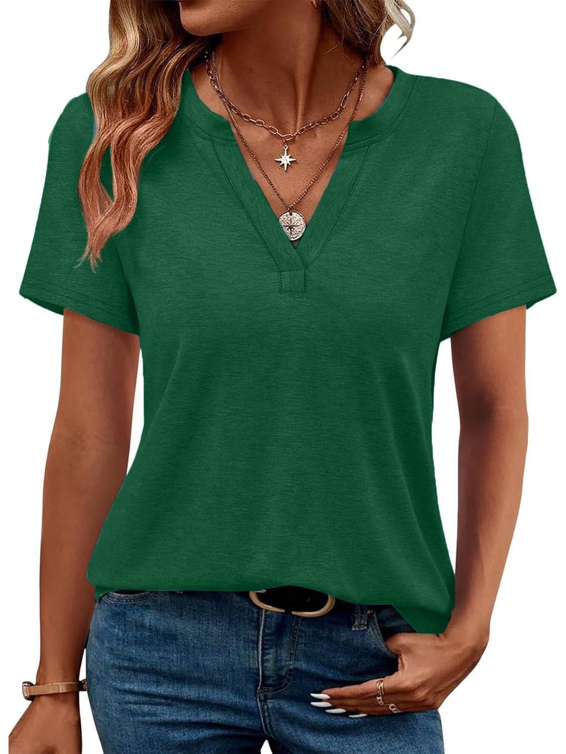 Womens Short Sleeve V Neck Casual Loose Fit T-shirts