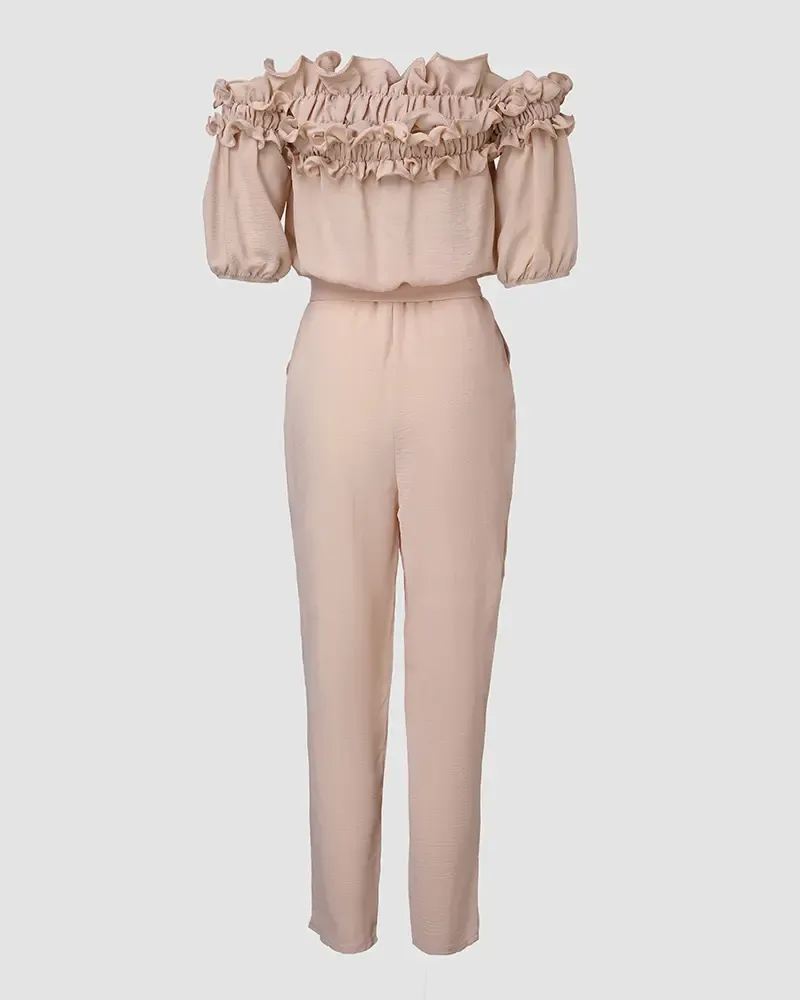 Womens Off Shoulder Frill Hem Tied Detail Jumpsuit