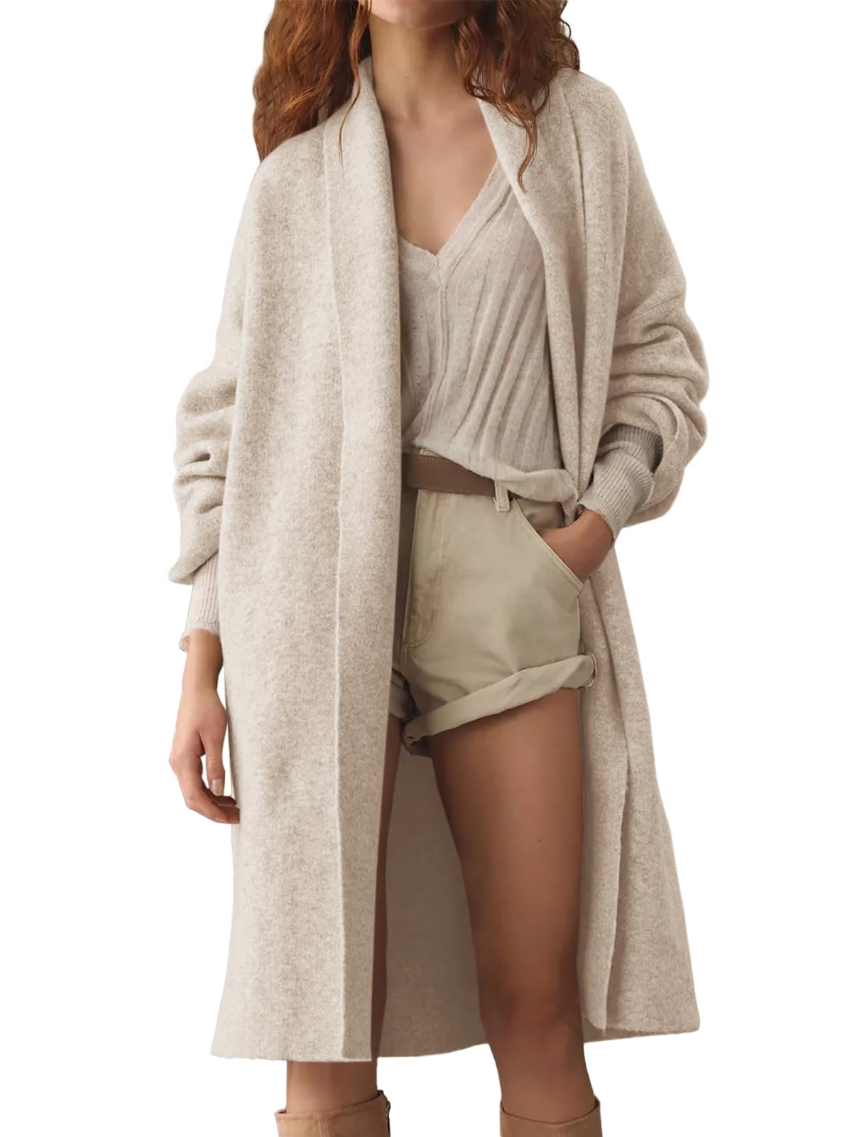 Womens Long  Chunky Open Front Oversized Slouchy Knit Cardigan Sweaters