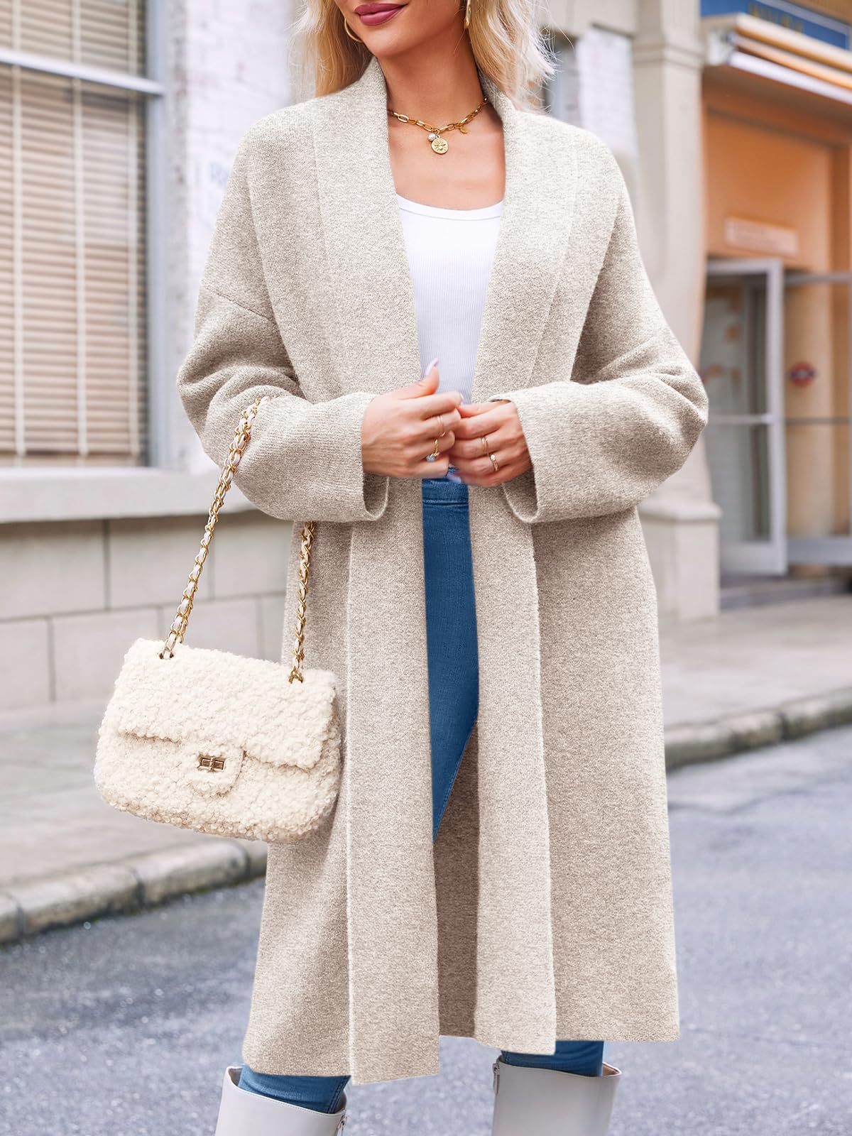 Womens Long  Chunky Open Front Oversized Slouchy Knit Cardigan Sweaters