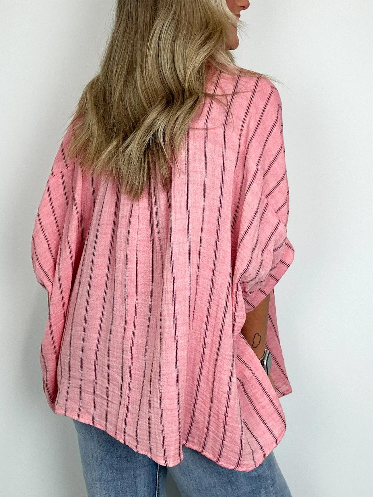 2024 Popular Oversized Striped Button Down Top Shirt jacket(50% OFF🔥)