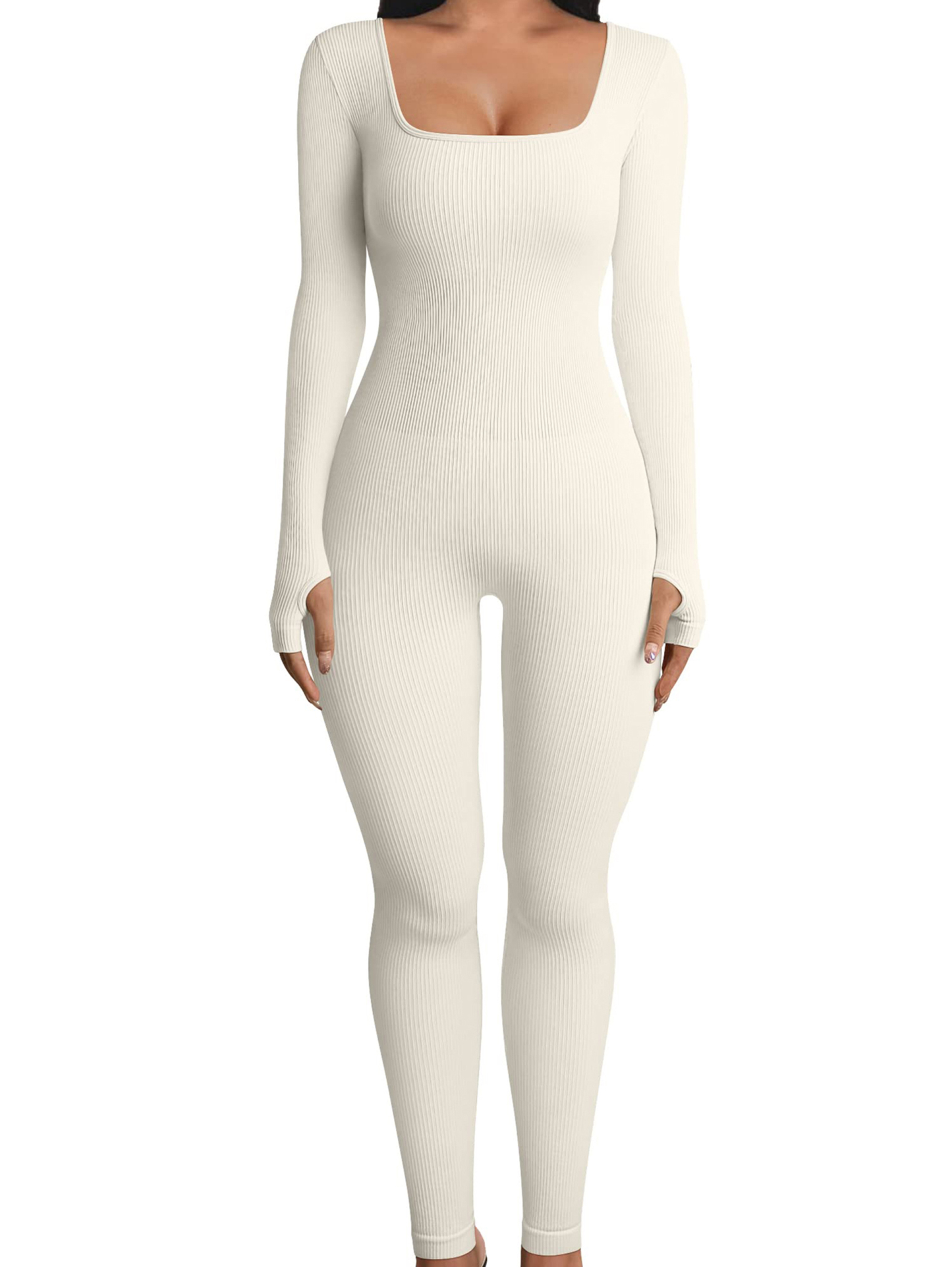 Women Yoga Jumpsuits Workout Ribbed Long Sleeve Sport Jumpsuits