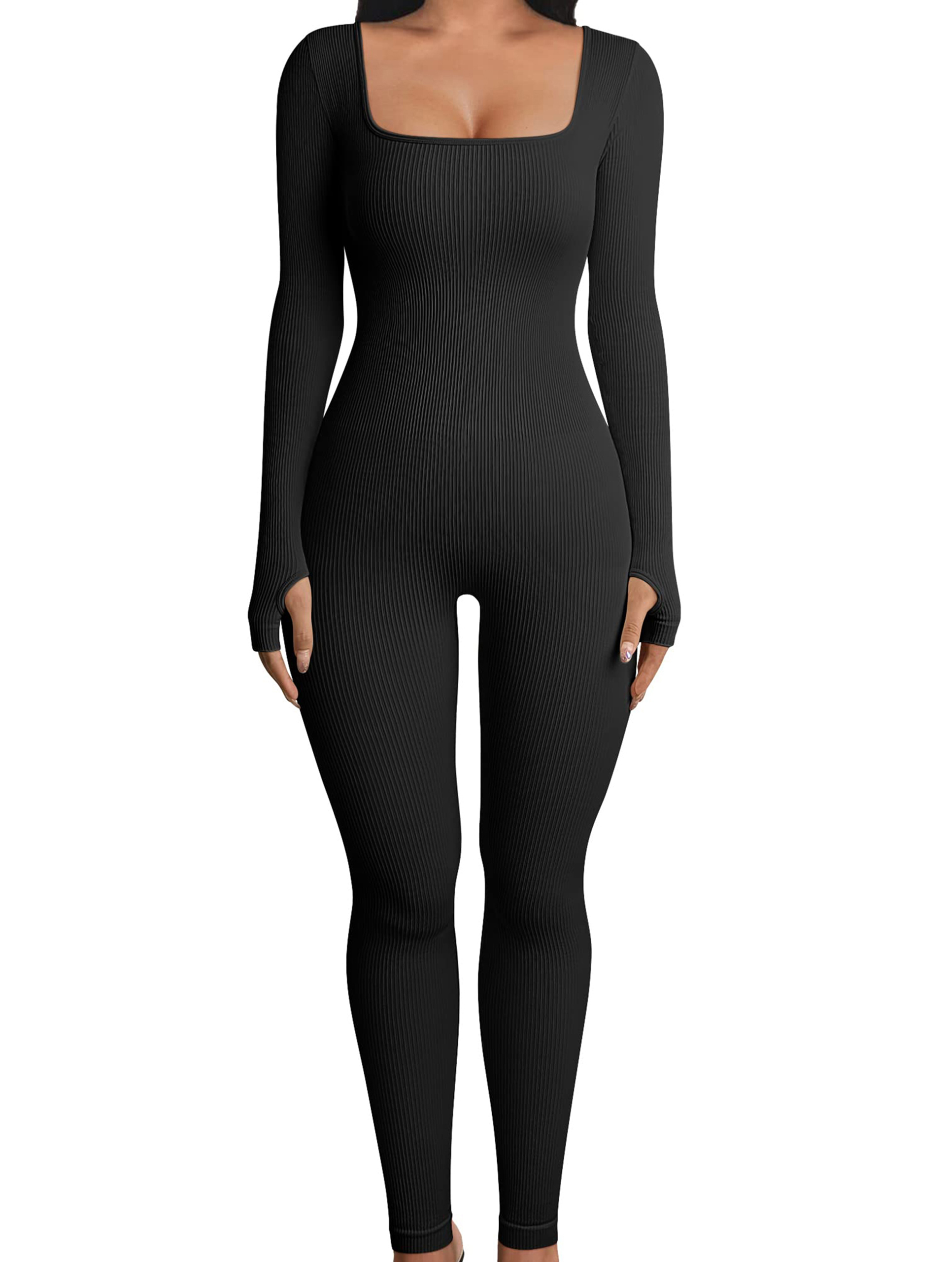 Women Yoga Jumpsuits Workout Ribbed Long Sleeve Sport Jumpsuits