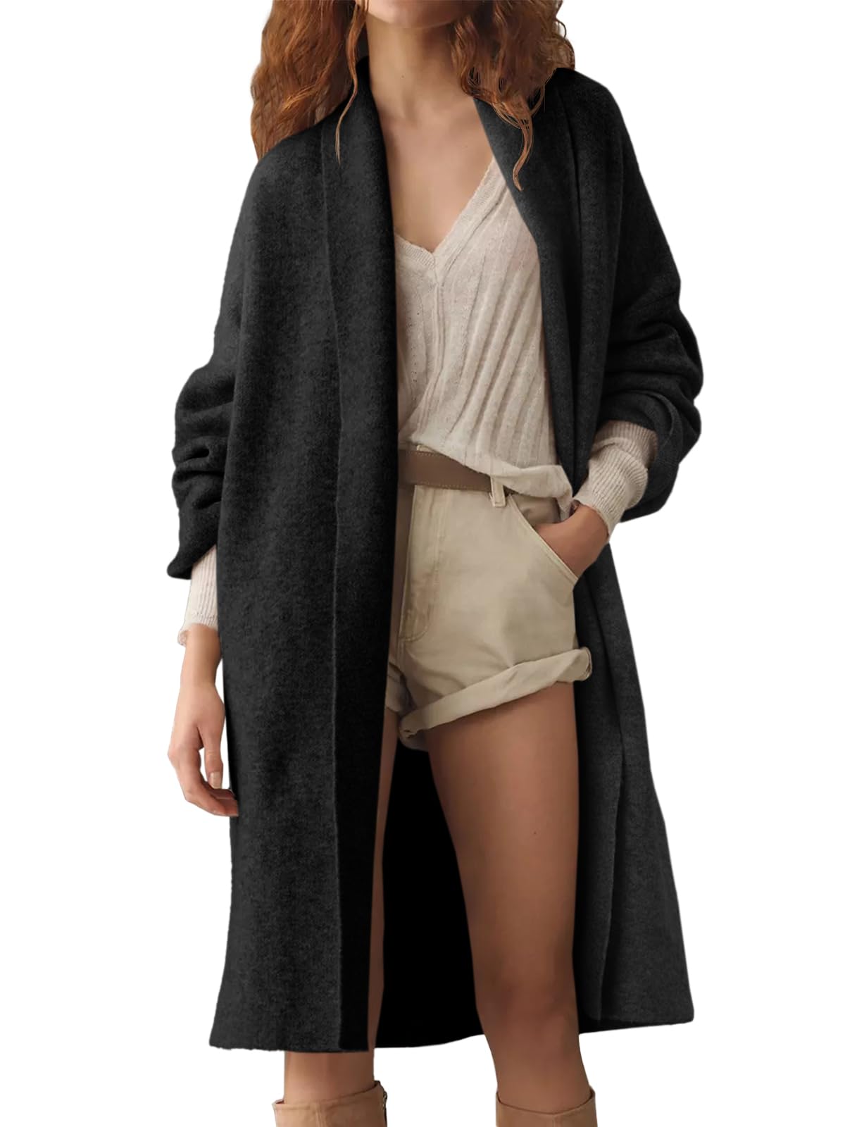 Womens Long  Chunky Open Front Oversized Slouchy Knit Cardigan Sweaters