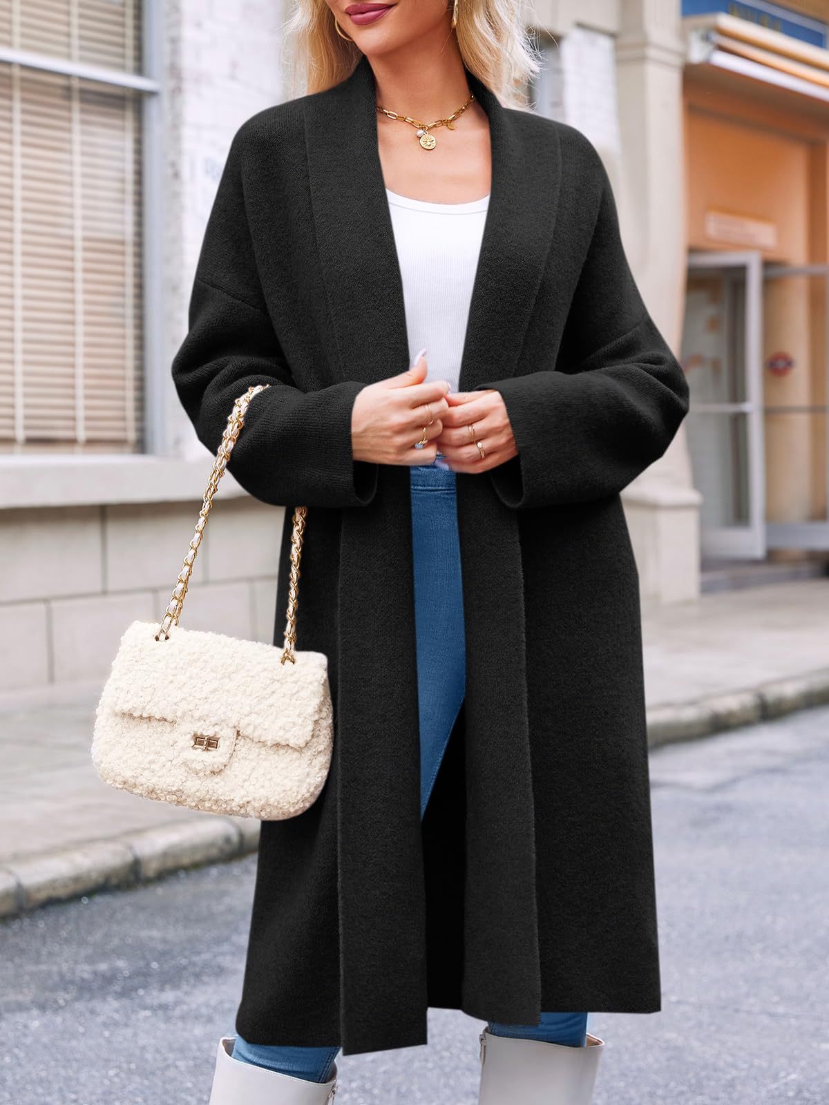 Womens Long  Chunky Open Front Oversized Slouchy Knit Cardigan Sweaters