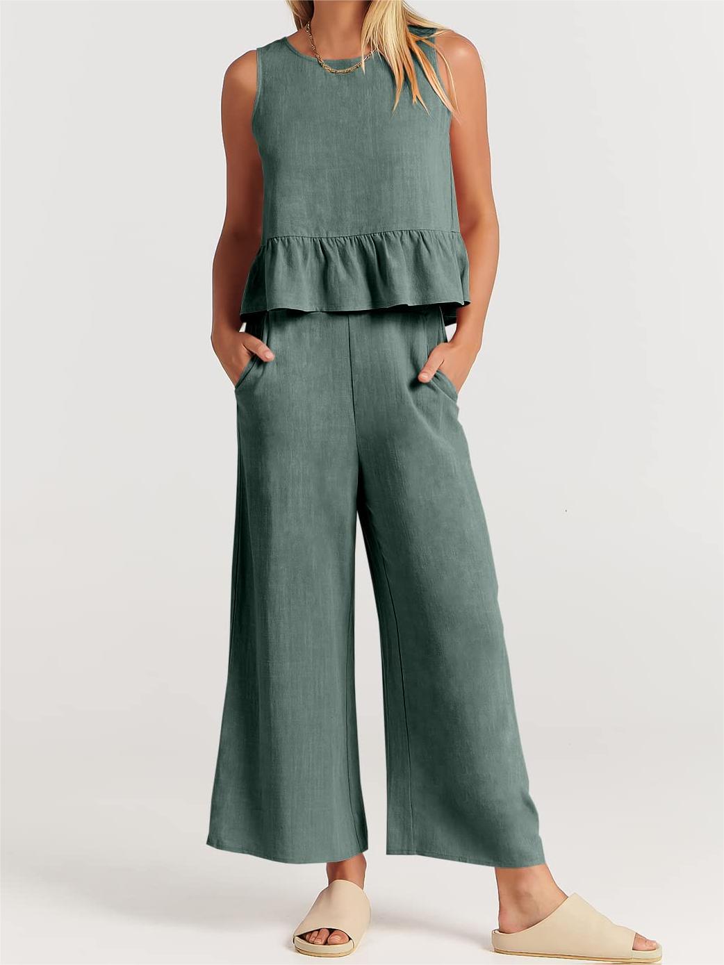 Women's Summer 2 Pieces Outfits - Lounge Set with Pockets-Pink Laura