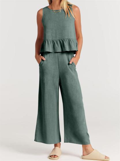 Women's Summer 2 Pieces Outfits - Lounge Set with Pockets-Pink Laura