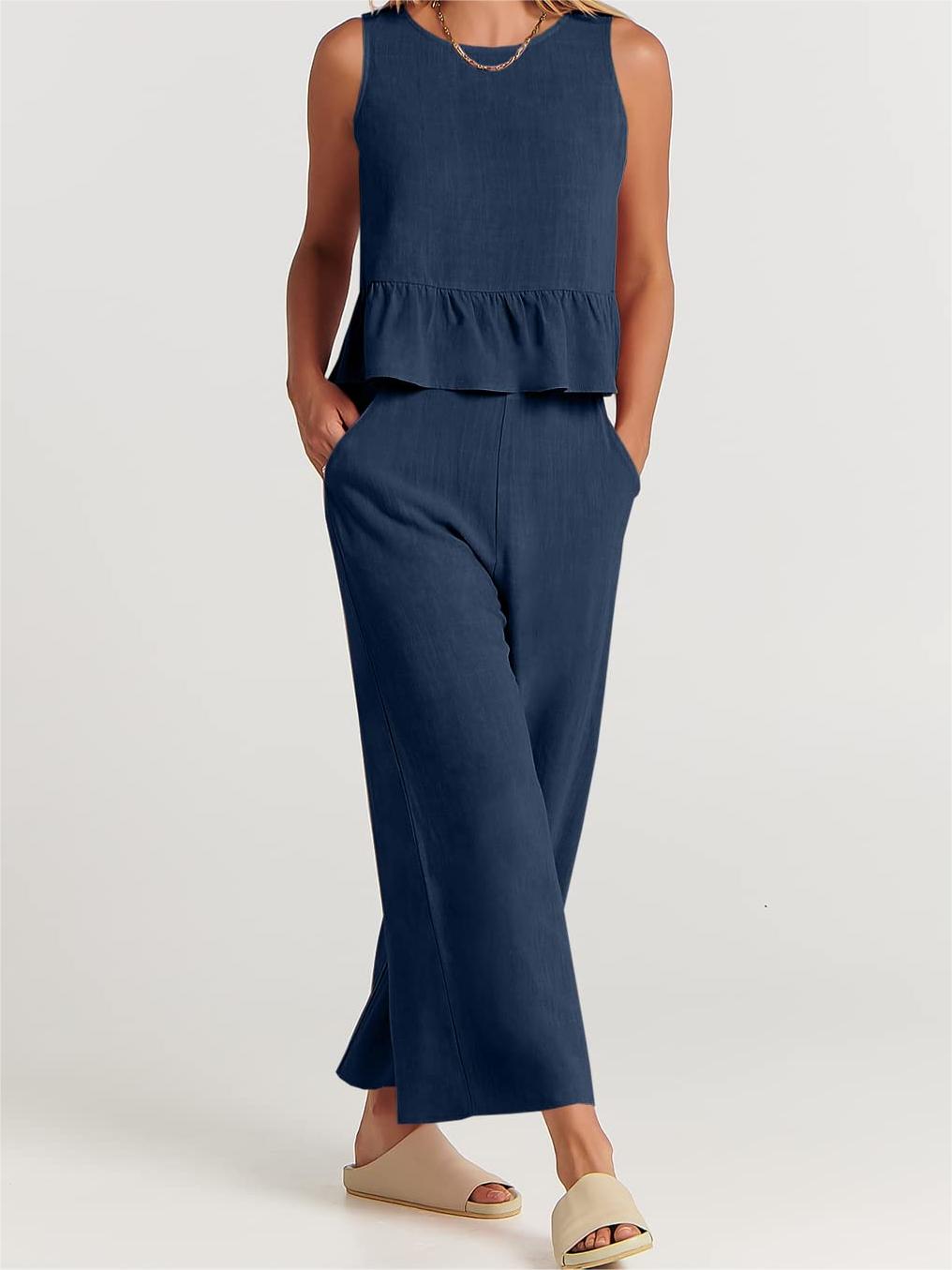 Women's Summer 2 Pieces Outfits - Lounge Set with Pockets-Pink Laura