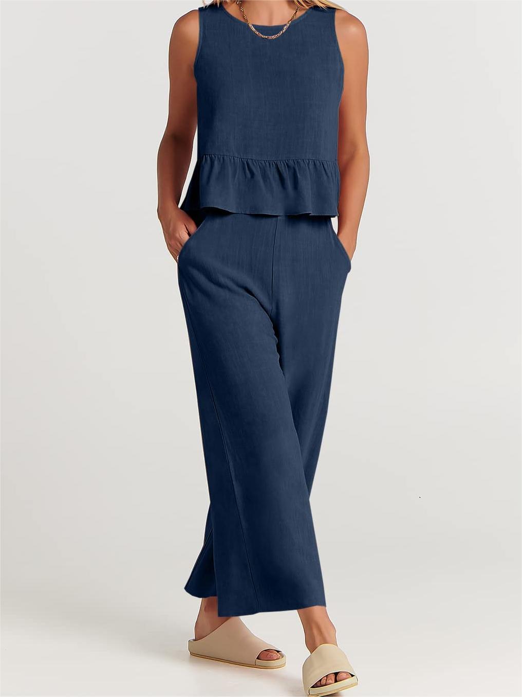 Women's Summer 2 Pieces Outfits - Lounge Set with Pockets-Pink Laura