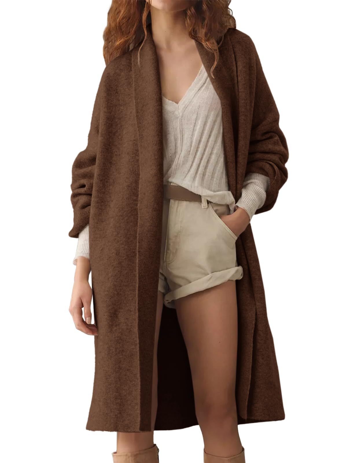 Womens Long  Chunky Open Front Oversized Slouchy Knit Cardigan Sweaters