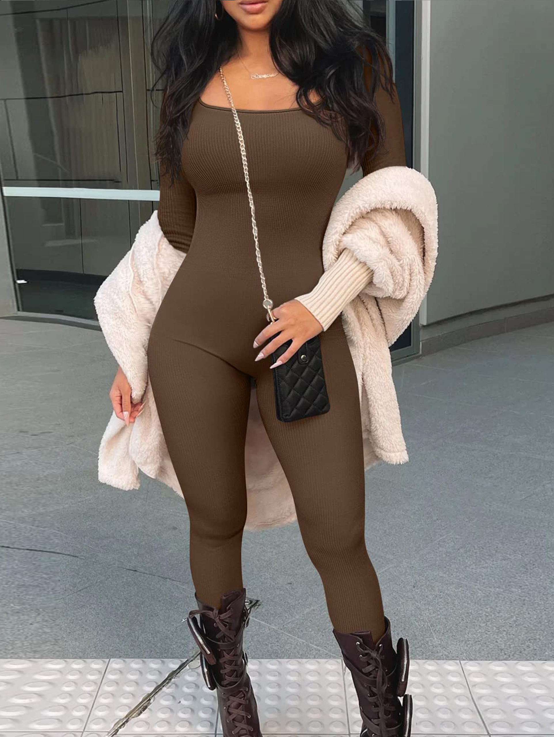 Women Yoga Jumpsuits Workout Ribbed Long Sleeve Sport Jumpsuits