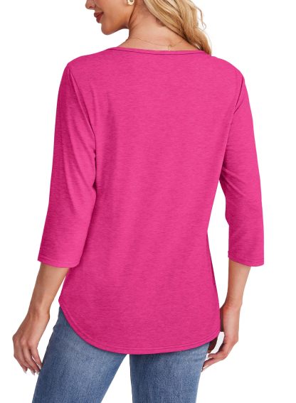 2025 New Women's 3/4 Length Sleeve Top Pleated Front T-Shirt(buy 3 free shipping)