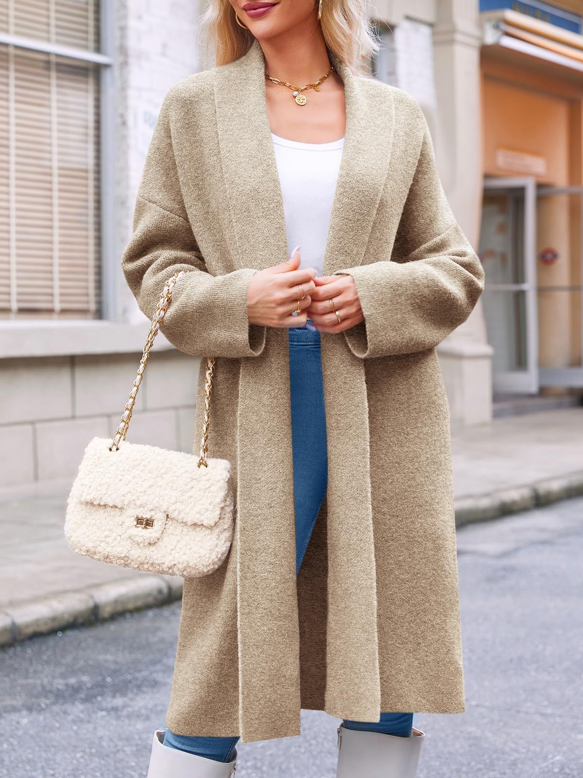 Womens Long  Chunky Open Front Oversized Slouchy Knit Cardigan Sweaters