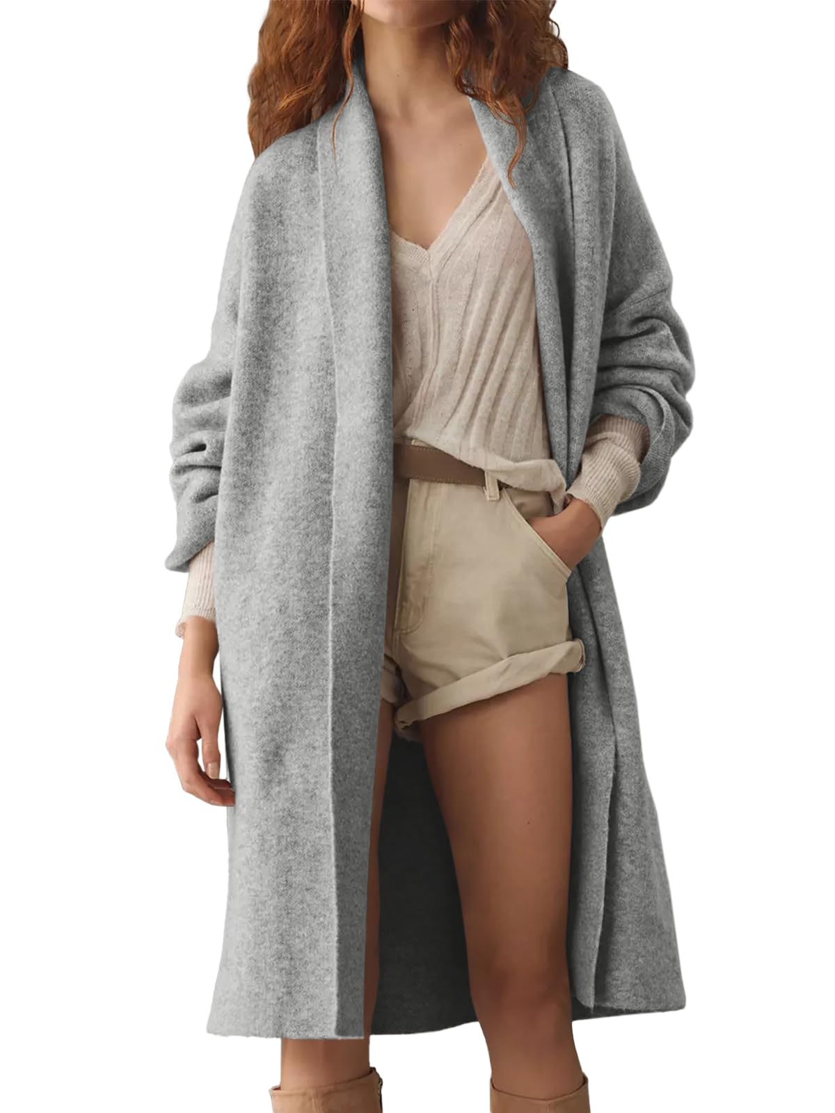 Womens Long  Chunky Open Front Oversized Slouchy Knit Cardigan Sweaters