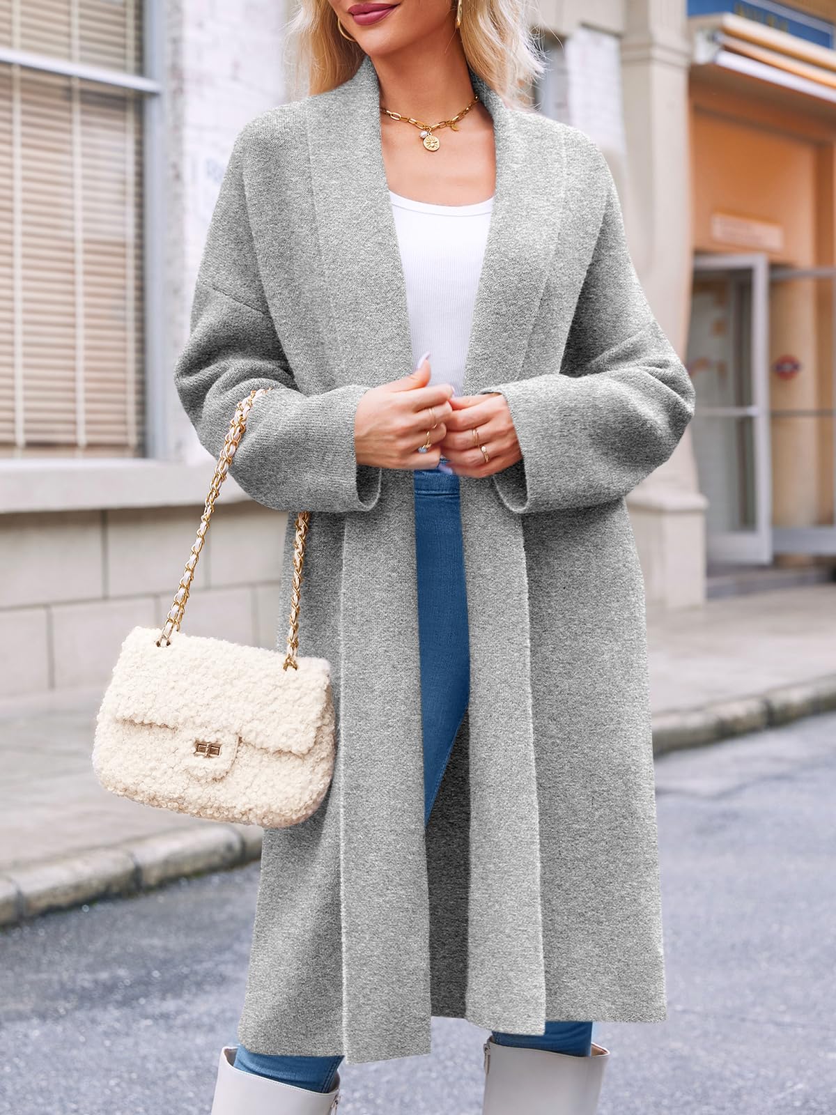 Womens Long  Chunky Open Front Oversized Slouchy Knit Cardigan Sweaters