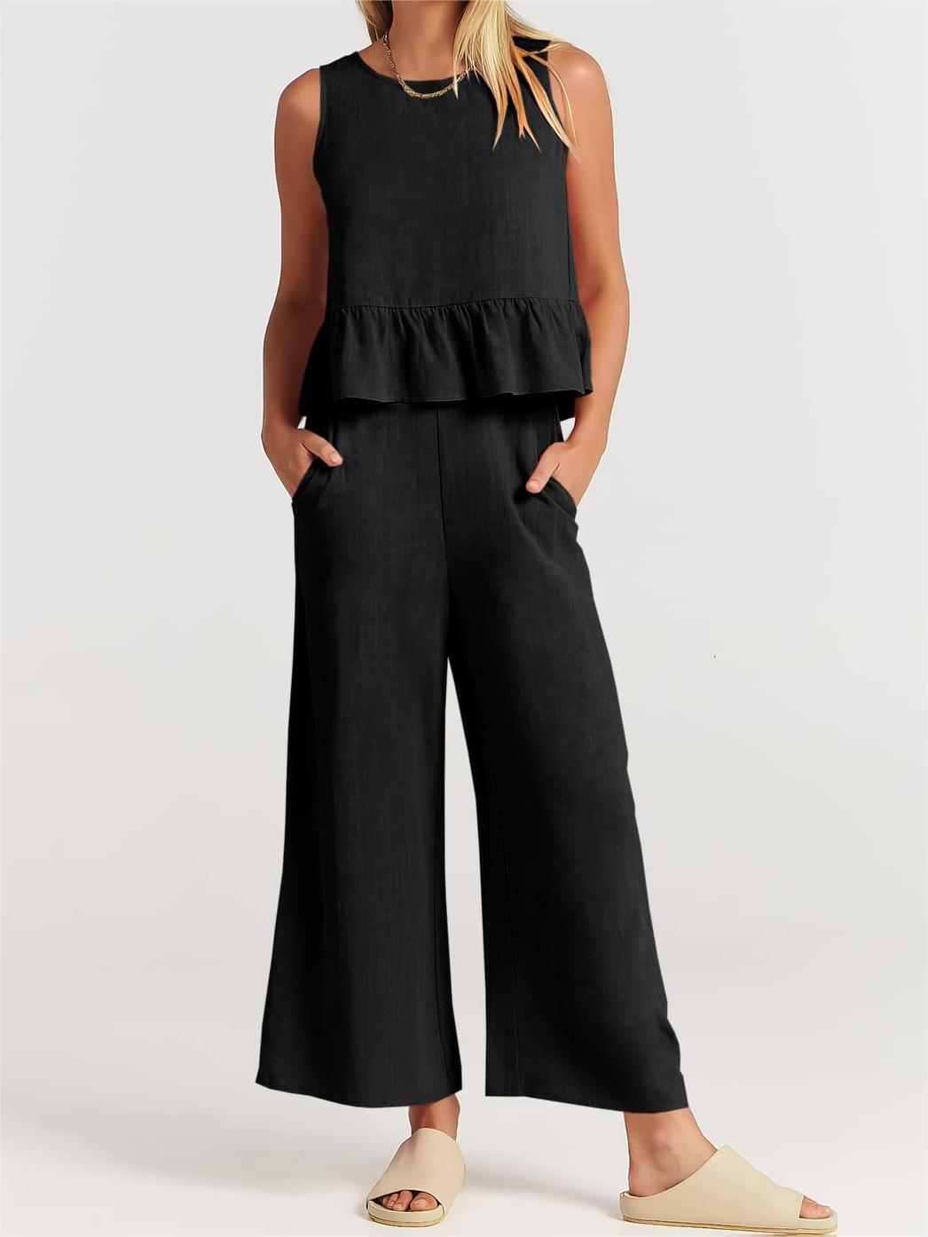 Women's Summer 2 Pieces Outfits - Lounge Set with Pockets-Pink Laura