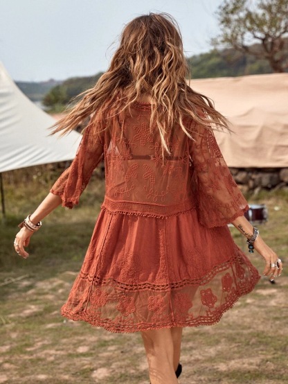 Women's Lace Bathing Suit Cover Up V-Neck Swimsuit Coverups