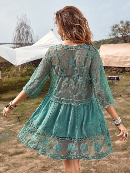 Women's Lace Bathing Suit Cover Up V-Neck Swimsuit Coverups