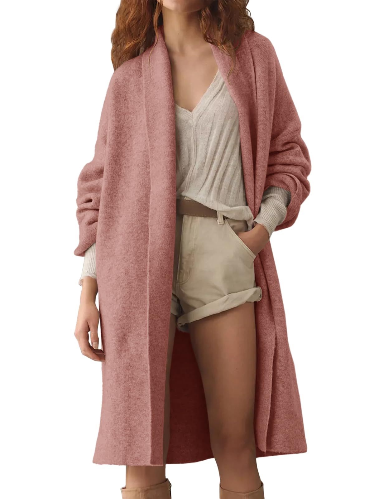 Womens Long  Chunky Open Front Oversized Slouchy Knit Cardigan Sweaters