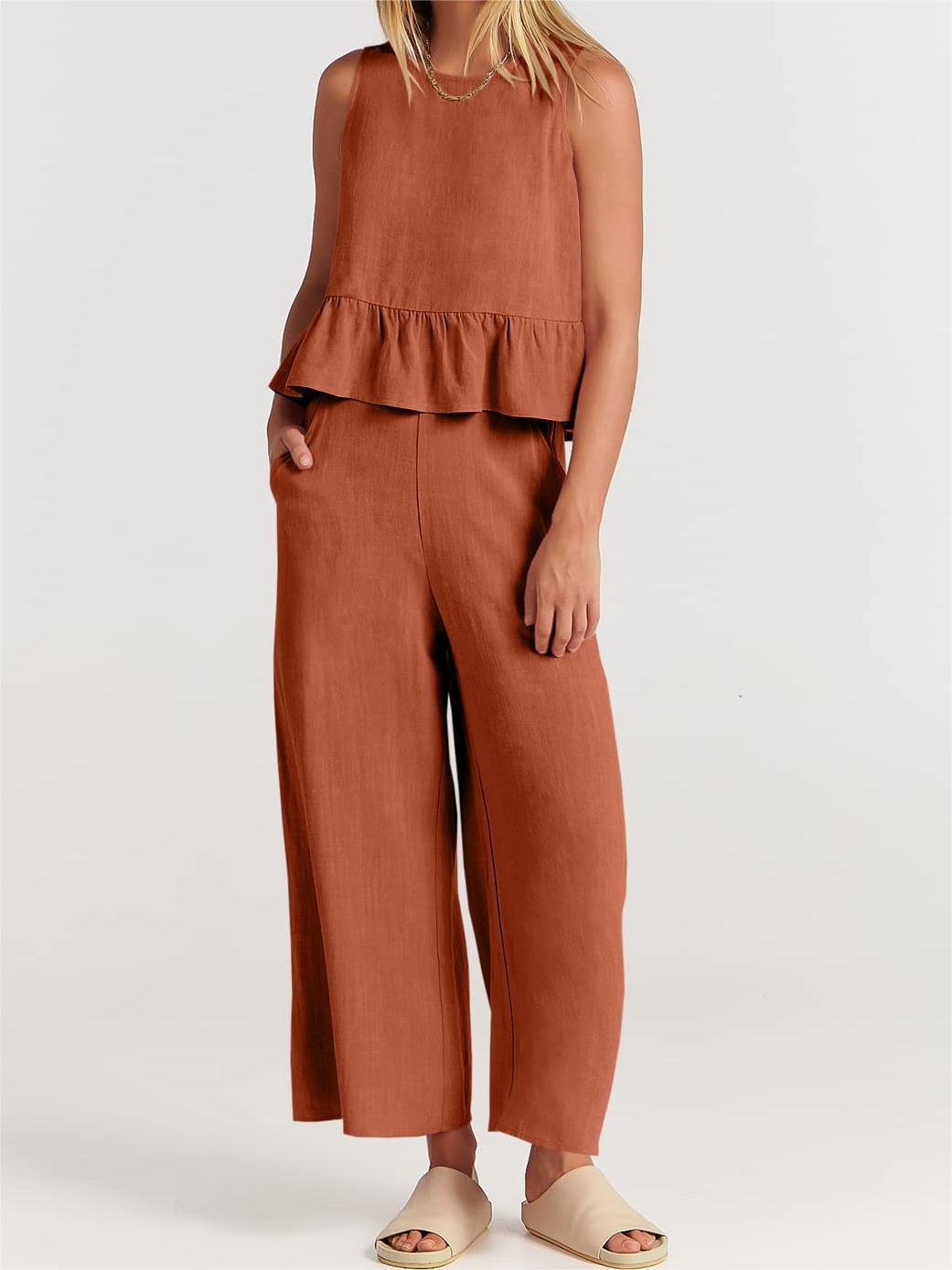 Women's Summer 2 Pieces Outfits - Lounge Set with Pockets-Pink Laura